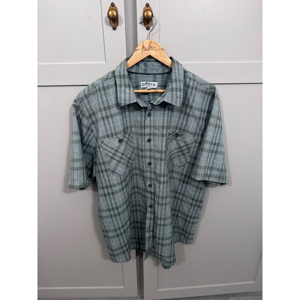 Orvis Classic Collection Mens XL Green Plaid Short Sleeve Button Down Shirt